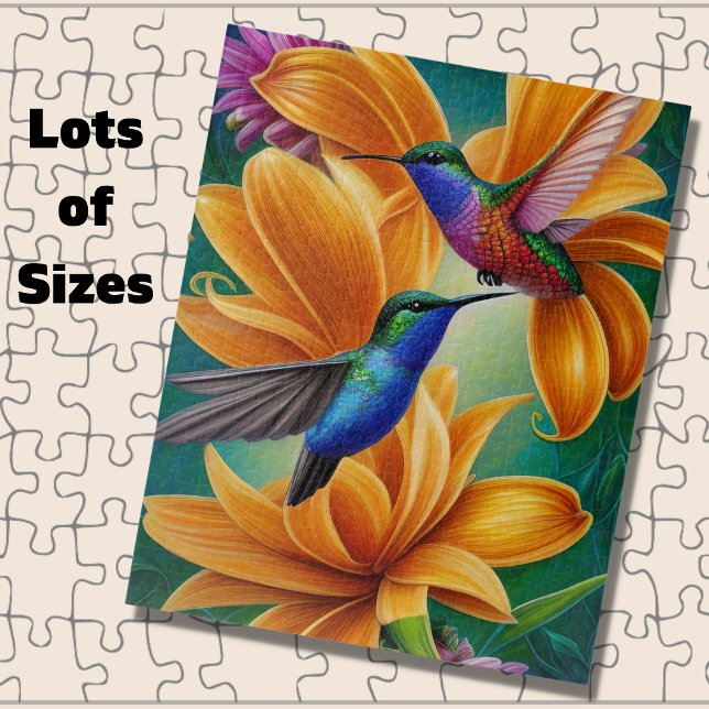 Humming Vögel auf orangefarbenen Blüten Puzzle (Von Creator hochgeladen)