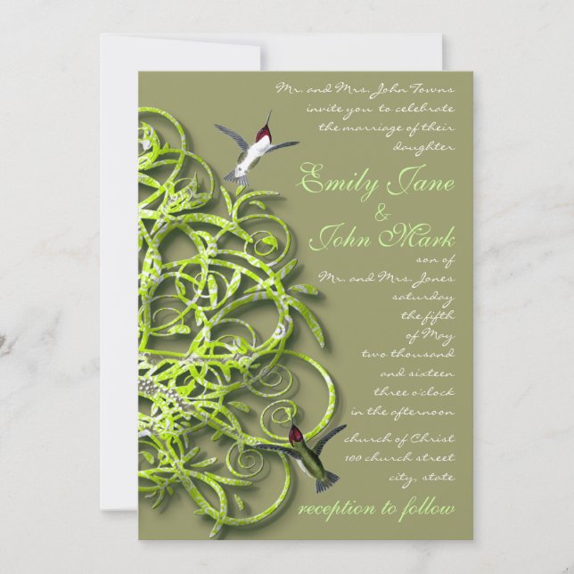 Humming Vögel Limone Bäume Hochzeit Einladung (Vorderseite)