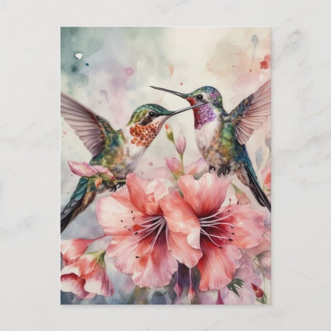 Humming Vögel und Blume Postkarte (Vorderseite)