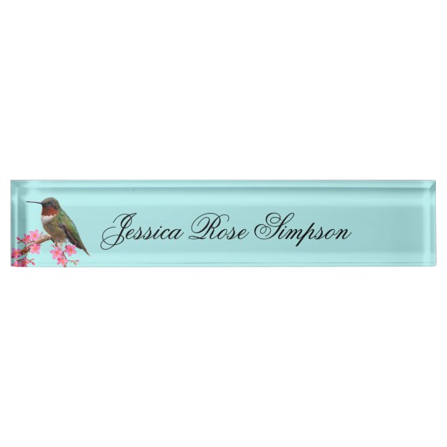Hummingbird Acrylic Name Plate Nameplate Turquoise Namensplakette (Vorderseite)