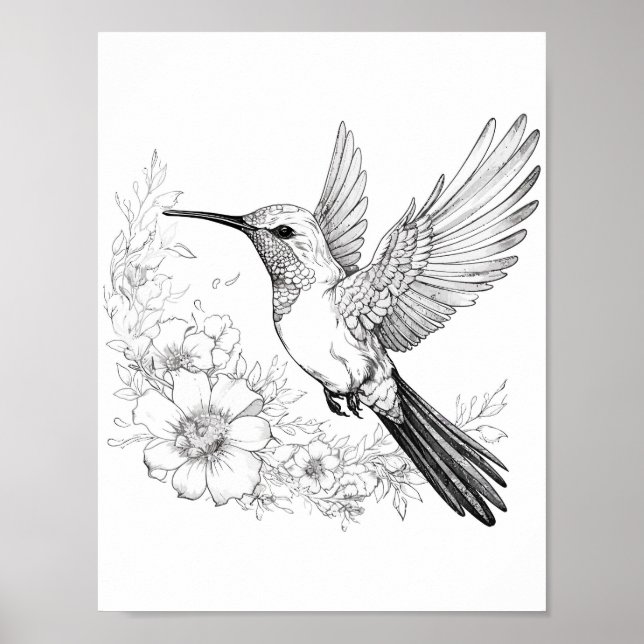 Hummingbird Adult Coloring Poster (Vorne)