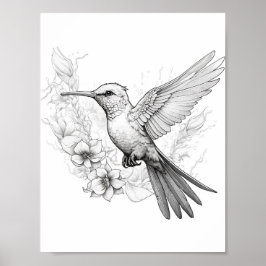 Hummingbird Adult Coloring Poster