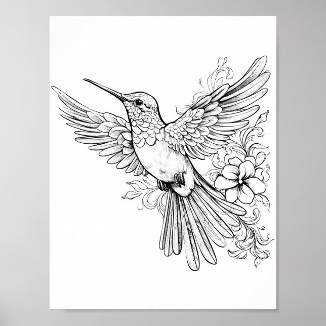 Hummingbird Adult Coloring Poster (Vorne)