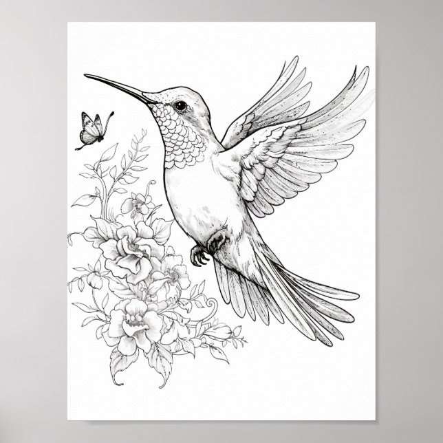 Hummingbird Adult Coloring Poster (Vorne)