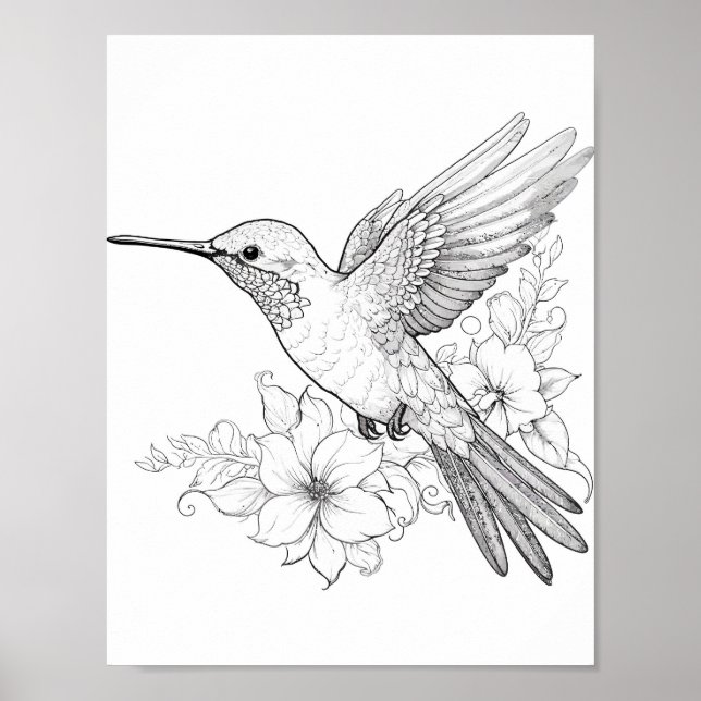 Hummingbird Adult Coloring Poster (Vorne)