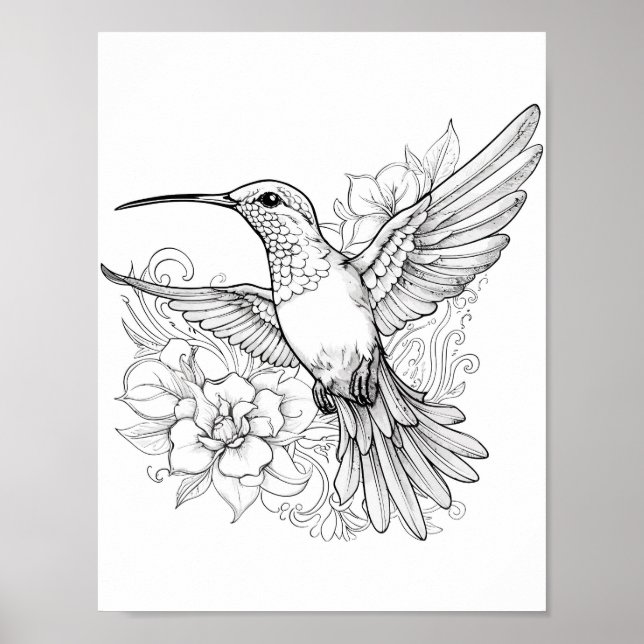 Hummingbird Adult Coloring Poster (Vorne)