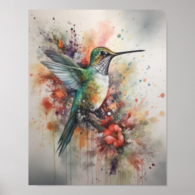 Hummingbird Aquarell Art Print Poster (Vorne)
