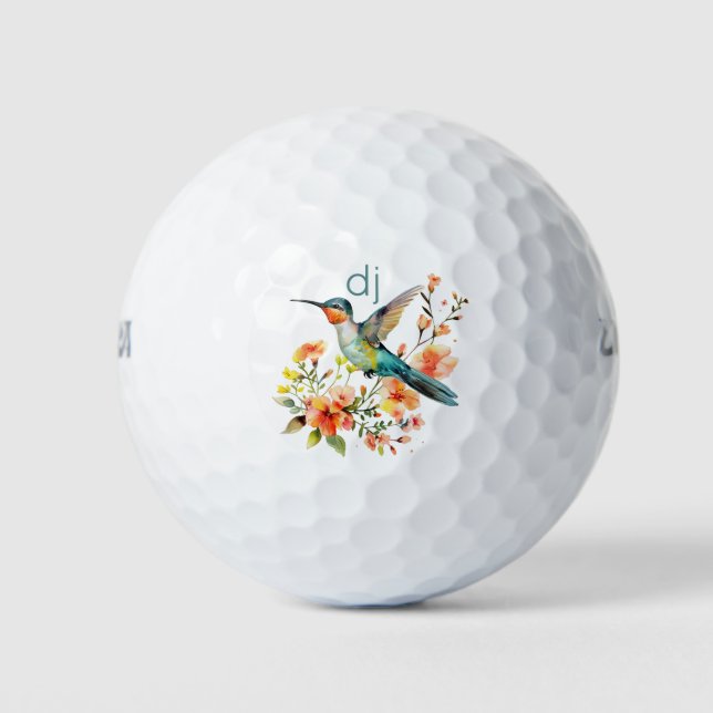 Hummingbird Aquarellfarben-Illustrationsmonogramm Golfball (Vorderseite)