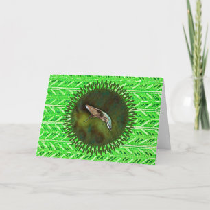 Hummingbird Art Bright Green Note Card Karte