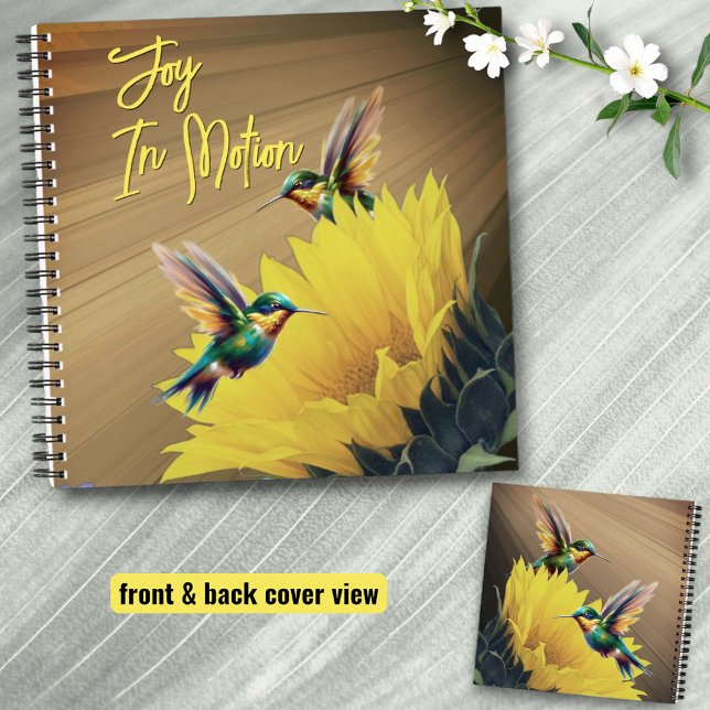 Hummingbird Art & Sunflower Fotografy Mix Notizbuch (Square notebook cover front template and back view)