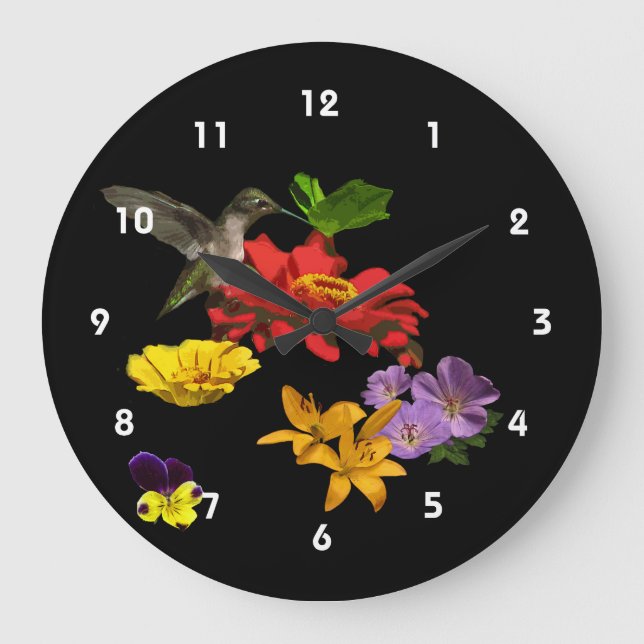 Hummingbird auf Blume Große Wanduhr (Vorderseite)