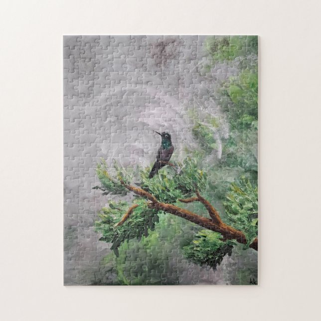Hummingbird auf der Abzweigung der Blätter Puzzle (Vertikal)
