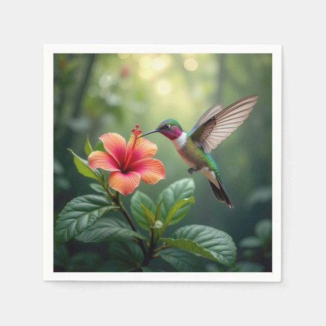 Hummingbird auf einem Hibiskus Serviette (Vorderseite)