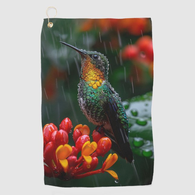 Hummingbird auf heller Blume Golfhandtuch (Vorderseite)