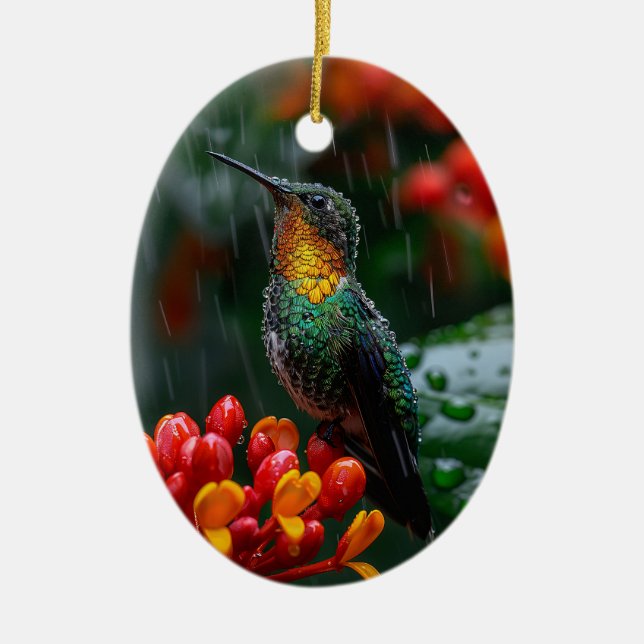 Hummingbird auf heller Blume Keramik Ornament (Vorne)