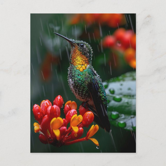 Hummingbird auf heller Blume Postkarte (Vorderseite)