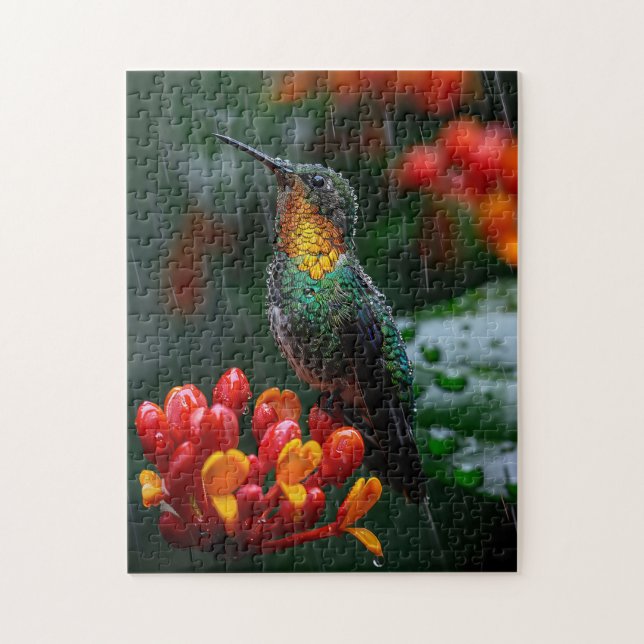 Hummingbird auf heller Blume Puzzle (Vertikal)