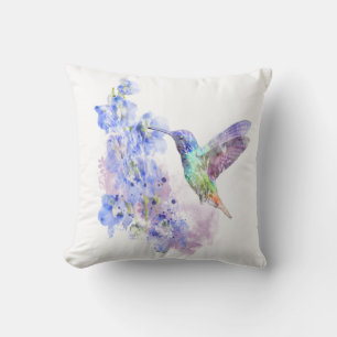 Hummingbird Bird & Blue Delphinium Blume Kissen