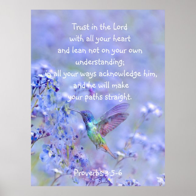 Hummingbird Bird Blue Garden Floral BibleScripte Poster (Vorne)
