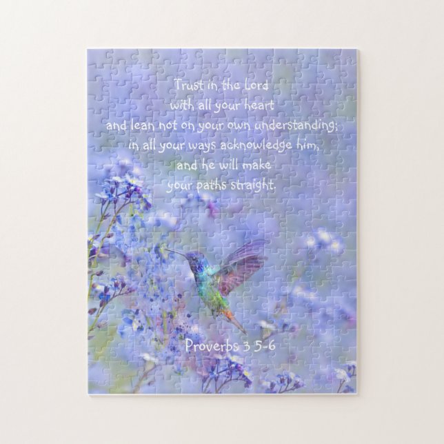 Hummingbird Bird Blue Garden Floral BibleScripte Puzzle (Vertikal)