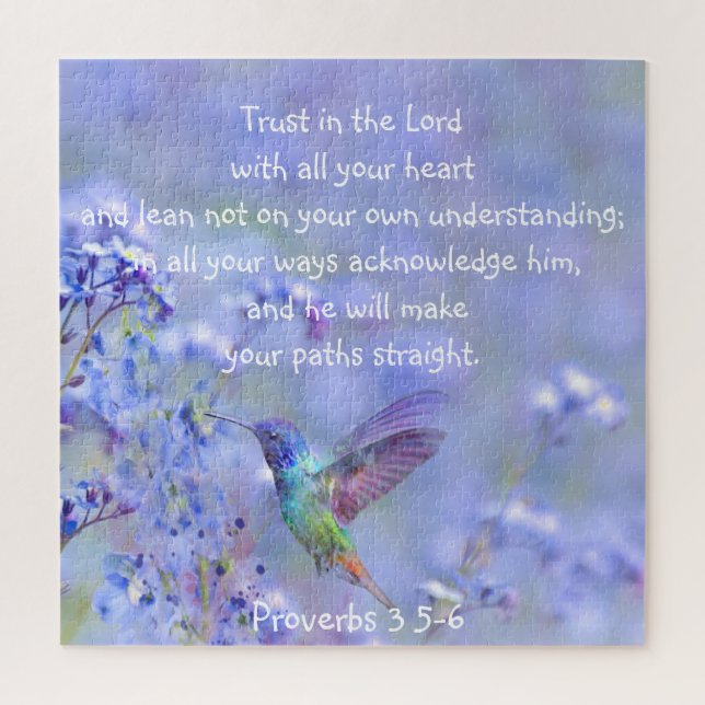 Hummingbird Bird Blue Garden Floral BibleScripte Puzzle (Vertikal)