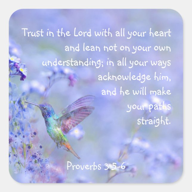 Hummingbird Bird Blue Garden Floral BibleScripte Quadratischer Aufkleber (Vorderseite)