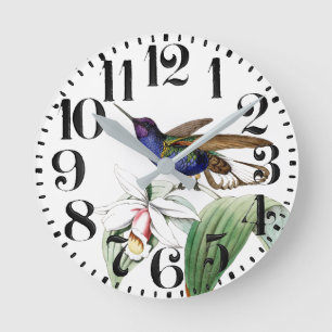 Hummingbird Bird Blume Big-Number-Wall-Uhr Runde Wanduhr