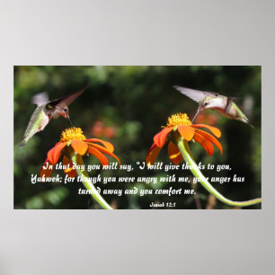 Hummingbird Bird Blume Floral Isaiah 12:2 Komfort Poster