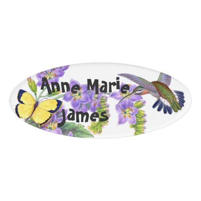 Hummingbird Bird Butterfly Flowers Floral Name Tag Namenschild (Vorderseite)