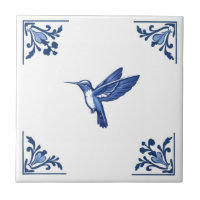 Hummingbird Bird Delft Blue und White Corners