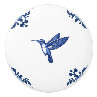 Hummingbird Bird Delft Blue und White Corners Keramikknauf
