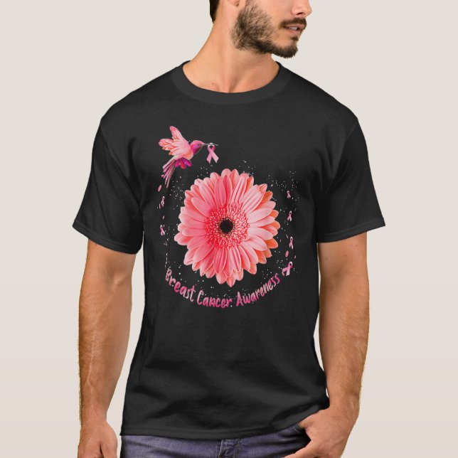 Hummingbird Bird Pink Daisy Breast Cancer Awarenes T-Shirt (Vorderseite)
