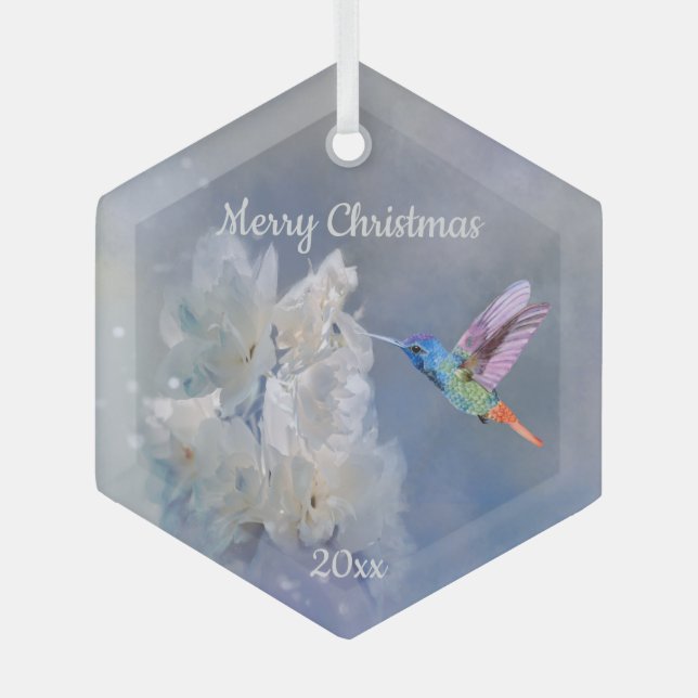Hummingbird Bird White Garden Blume Weihnachten Ornament Aus Glas (Vorderseite)