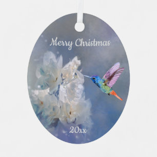 Hummingbird Bird White Garden Blume Weihnachten Ornament Aus Metall