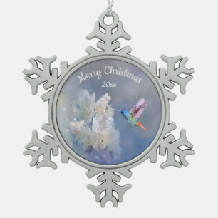 Hummingbird Bird White Garden Blume Weihnachten Schneeflocken Zinn-Ornament