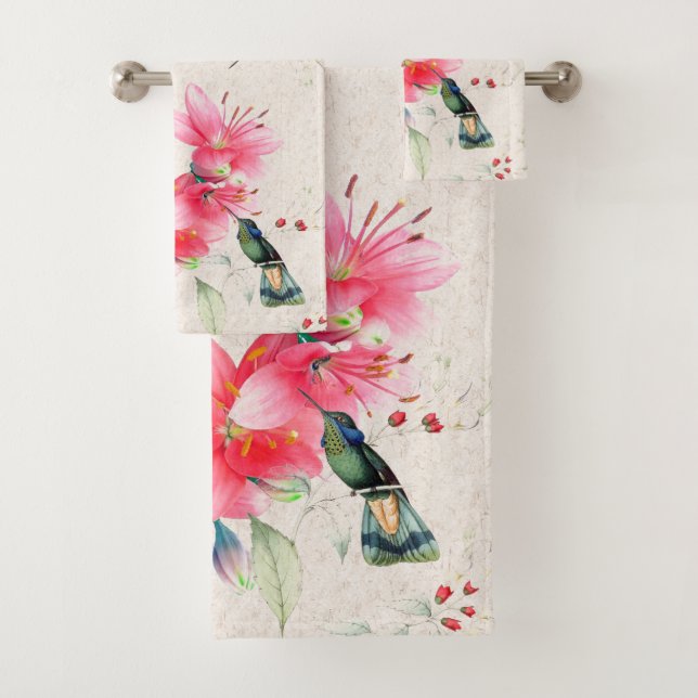 Hummingbird Birds Blume Tiere Badehandtuch Set (Insitu)