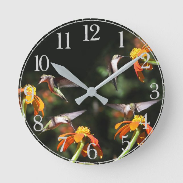 Hummingbird Birds Sonnenblumen Blume Wall Clock Runde Wanduhr (Vorderseite)