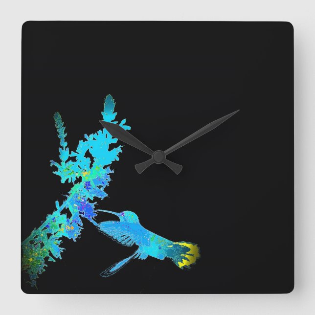 Hummingbird Birds Wildlife Floral Animal Clock Quadratische Wanduhr (Vorderseite)