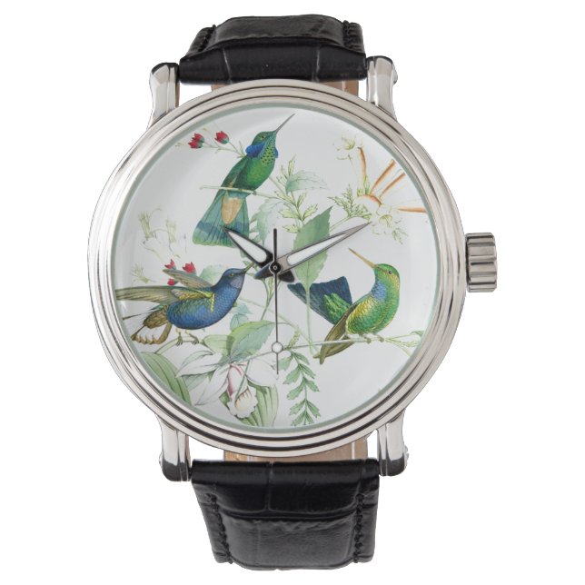 Hummingbird Birds Wildlife Floral Blume beobachten Armbanduhr (Vorderseite)