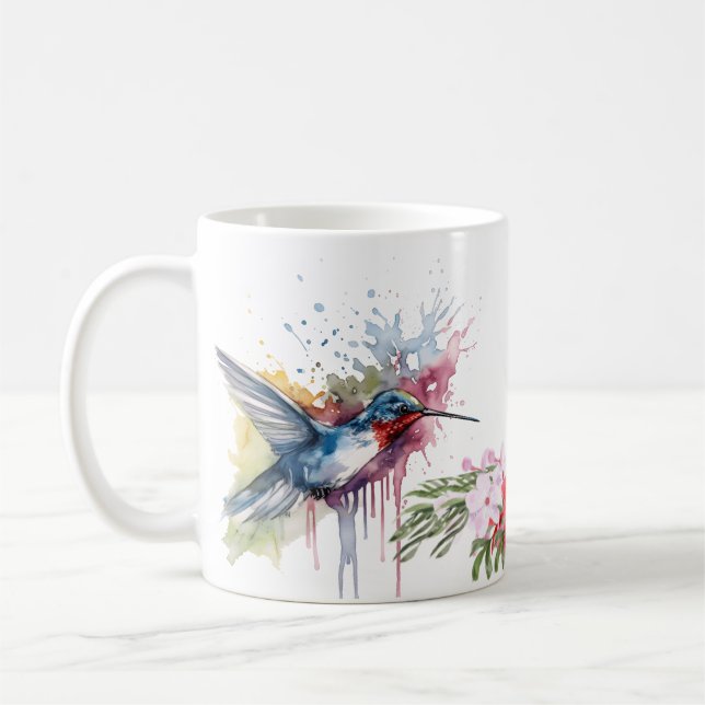 Hummingbird & Blume Kaffee Tasse | Aquarellfarbene (Links)