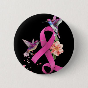 Hummingbird Blume Pink Ribbon Brustkrebs Aware Button