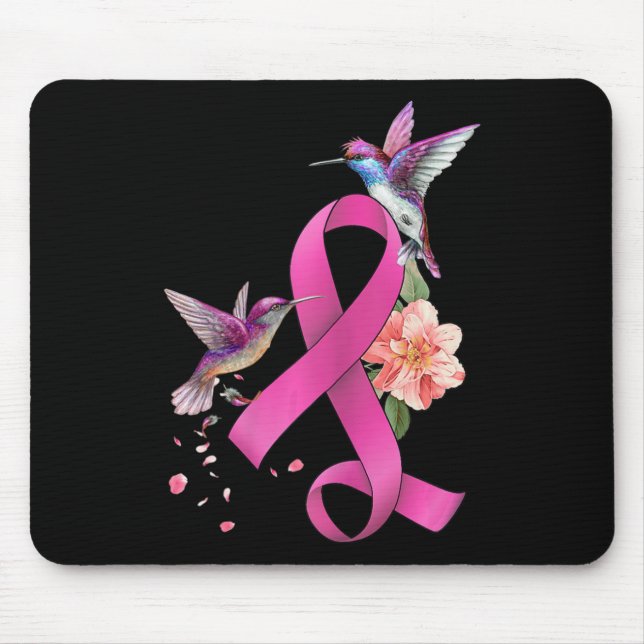 Hummingbird Blume Pink Ribbon Brustkrebs Aware Mousepad (Vorne)