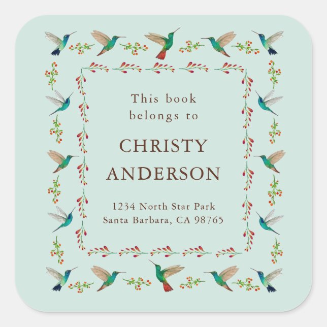 Hummingbird Bookplate Quadratischer Aufkleber (Vorderseite)