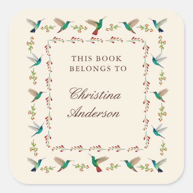 Hummingbird Bookplate Quadratischer Aufkleber (Vorderseite)