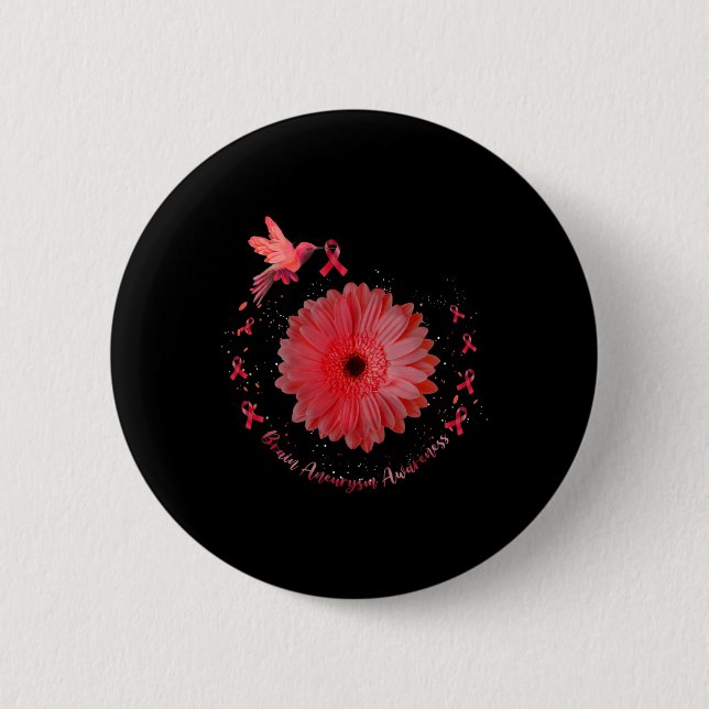 Hummingbird Burgundy Sunflower Brain Aneurysm Awar Button (Vorderseite)