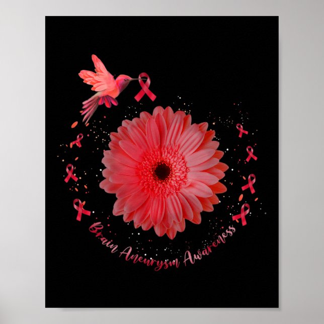 Hummingbird Burgundy Sunflower Brain Aneurysm Awar Poster (Vorne)