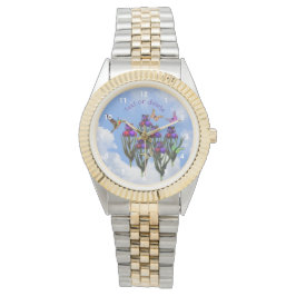 Hummingbird Butterfets Iris Blume Personalisiert Armbanduhr
