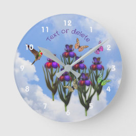 Hummingbird Butterfets Iris Blume Personalisiert Runde Wanduhr