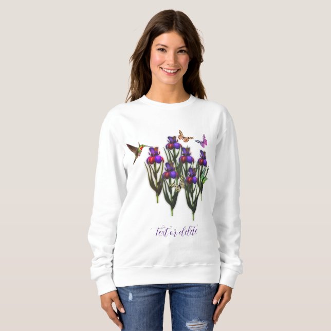 Hummingbird Butterfets Iris Blume Personalisiert Sweatshirt (Vorne ganz)