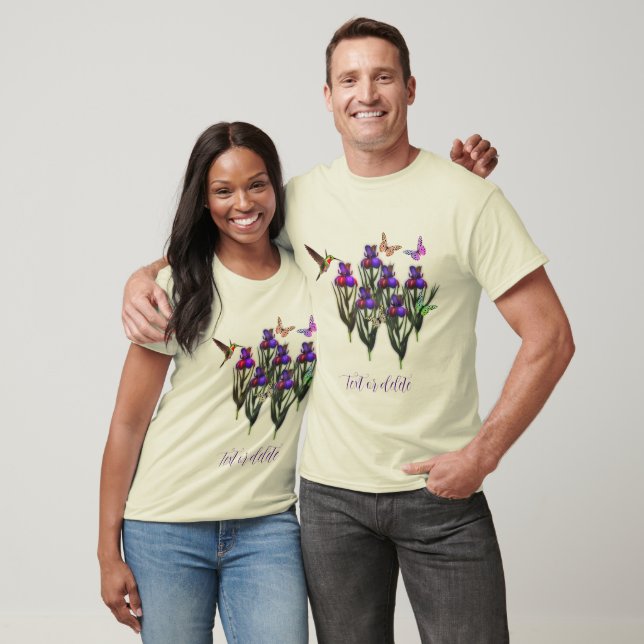 Hummingbird Butterfets Iris Blume Personalisiert T-Shirt (Unisex)